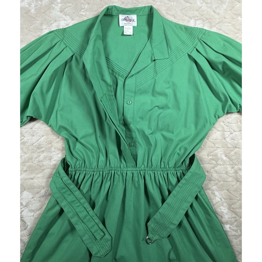 Vintage Lanz Originals Green Short Sleeve Belted Size 10 Dress
